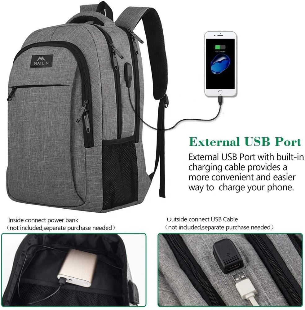 Matein Travel Laptop Backpack Business Notebook Bag With USB Charging Port Custom Waterproof Laptop Backpacks For Women Men